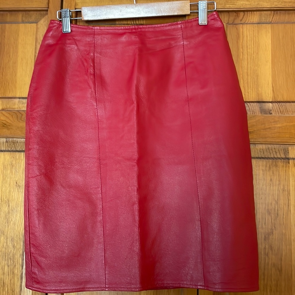 Elegant Red A-Line Leather Skirt